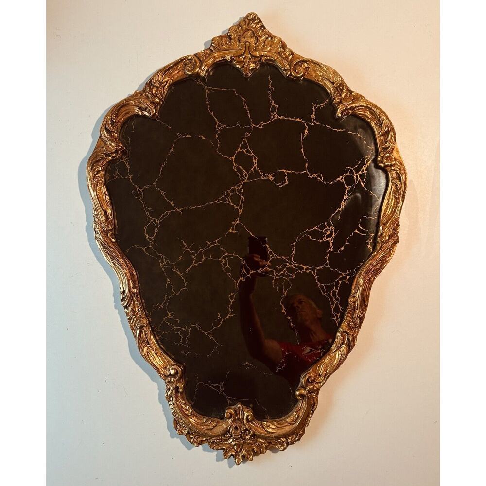 Rare MCM Ornate Mirror with “Black Glass” and Gold lines in the glass